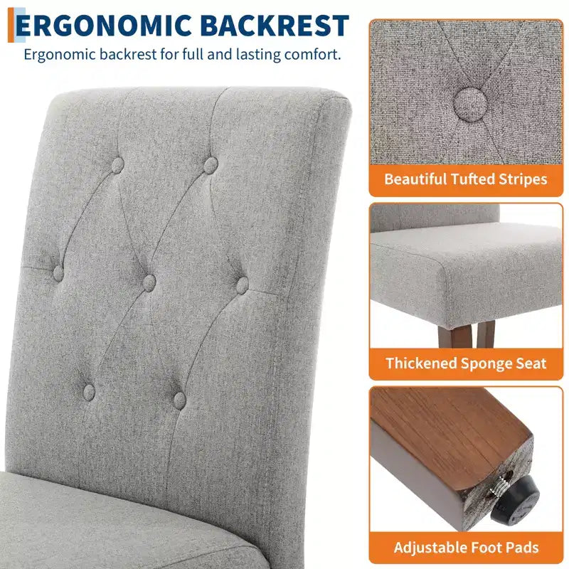 2 PCS Button Tufted Dining Chairs with Wood Legs & Padded Seats, Upholstered Fabric for Living Room Kitchen Furniture