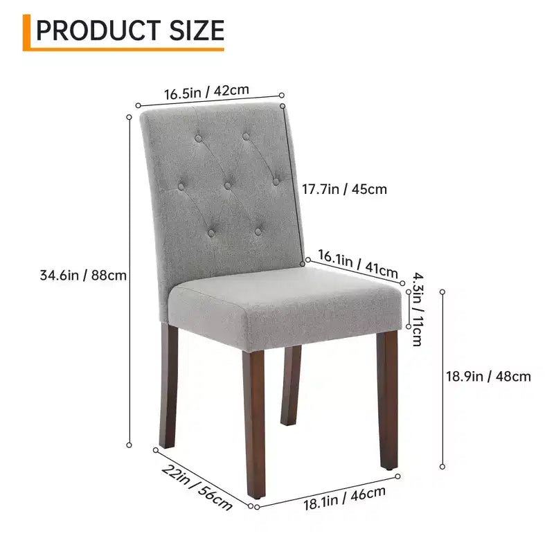 2 PCS Button Tufted Dining Chairs with Wood Legs & Padded Seats, Upholstered Fabric for Living Room Kitchen Furniture