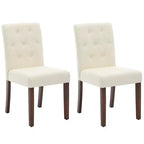 2 PCS Button Tufted Dining Chairs with Wood Legs & Padded Seats, Upholstered Fabric for Living Room Kitchen Furniture