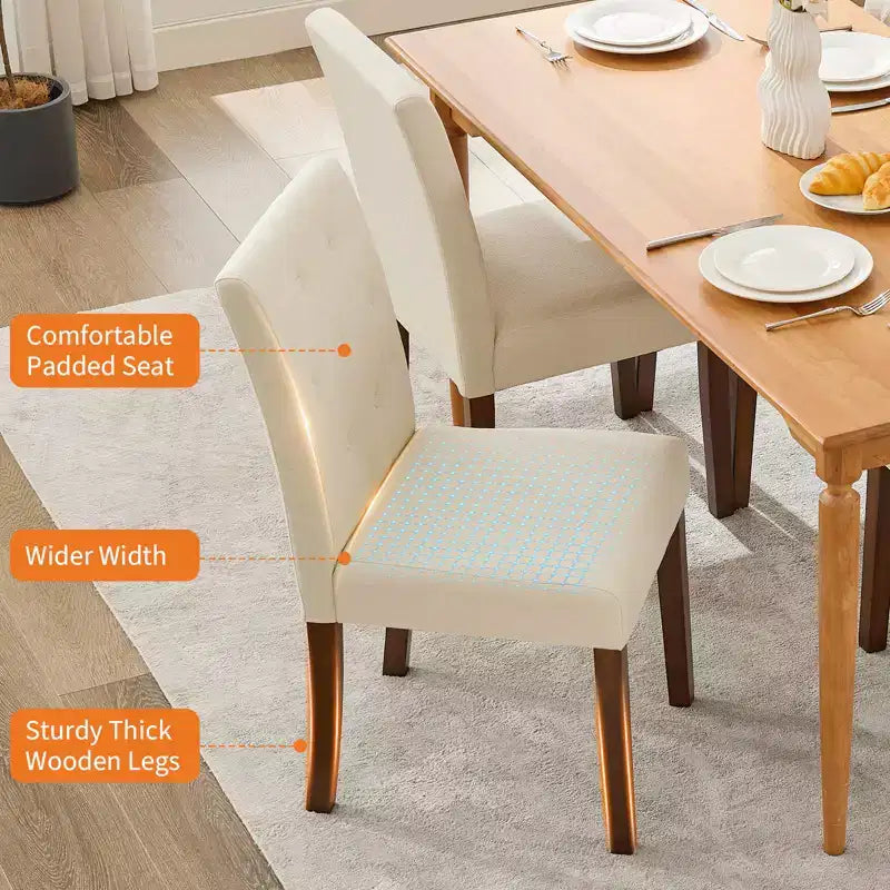 2 PCS Button Tufted Dining Chairs with Wood Legs & Padded Seats, Upholstered Fabric for Living Room Kitchen Furniture