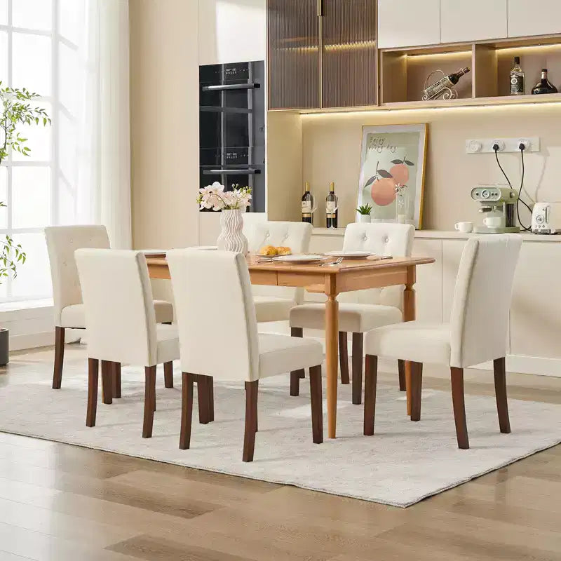 2 PCS Button Tufted Dining Chairs with Wood Legs & Padded Seats, Upholstered Fabric for Living Room Kitchen Furniture