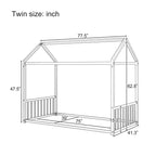 Twin/Full Size Montessori Metal Floor Bed Frame, House Shaped Bed with Safety Fence for Kids & Toddlers