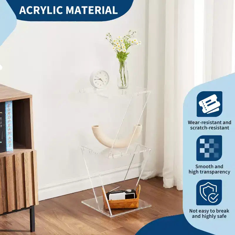 Acrylic Bookshelf,3-Tier Tree Design, Clear Bookcase for Living Room, Office, Bedroom Display Organizer
