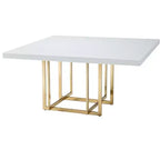 HomeRoots 59 White and Gold Wood and Metal Pedestal Base Square Dining Table