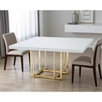 59 White and Gold Wood and Metal Pedestal Base Square Dining Table