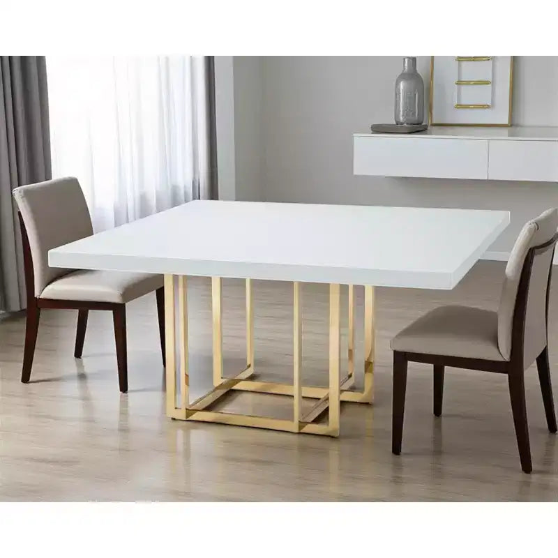 59 White and Gold Wood and Metal Pedestal Base Square Dining Table