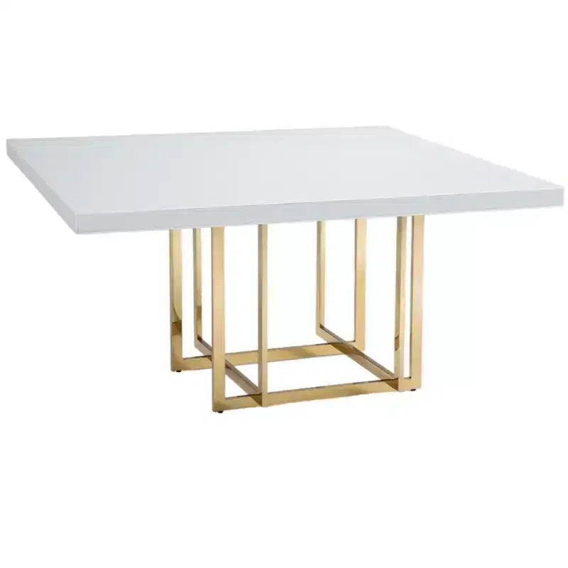 59 White and Gold Wood and Metal Pedestal Base Square Dining Table