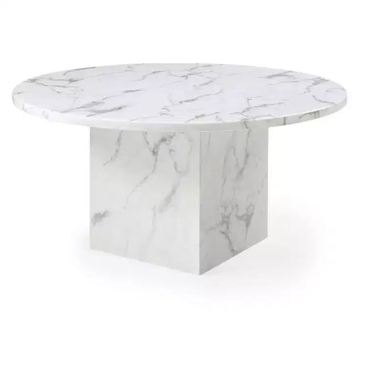 HomeRoots 60 Gray and White Marble Pedestal Base Round Top Dining Table