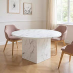 60 Gray and White Marble Pedestal Base Round Dining Table