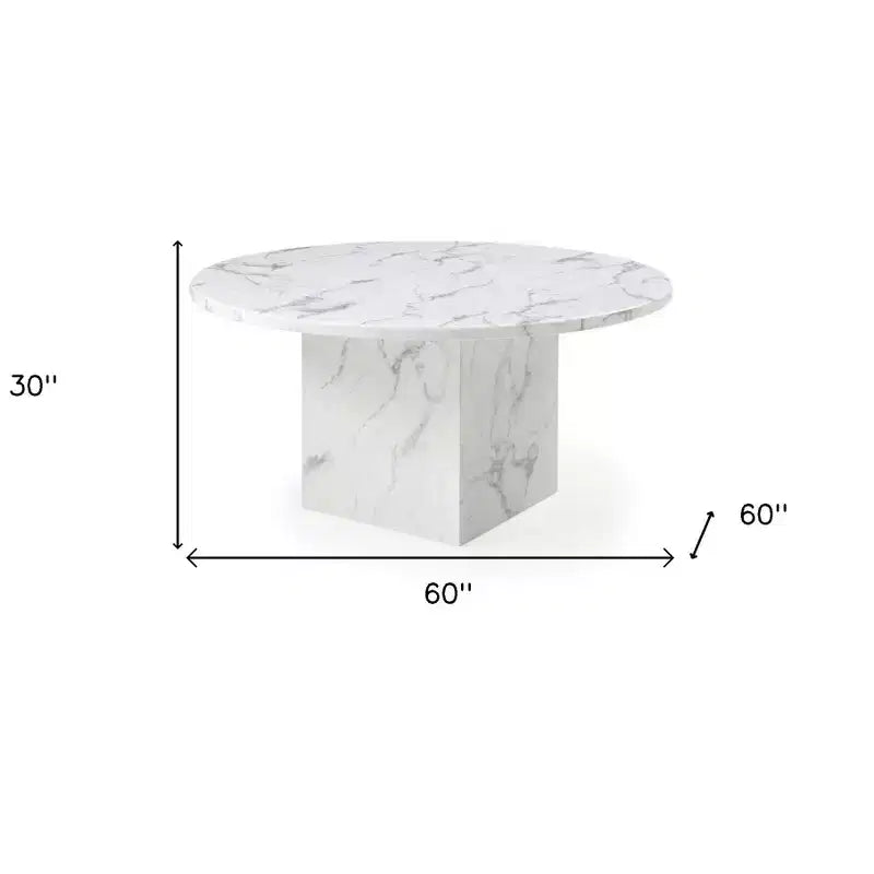 60 Gray and White Marble Pedestal Base Round Dining Table