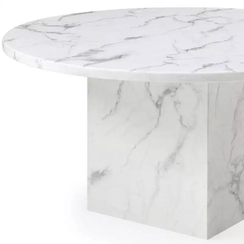 60 Gray and White Marble Pedestal Base Round Dining Table