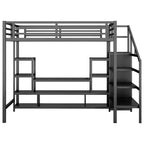 Full Size Metal Loft Bed with TV Cabinet