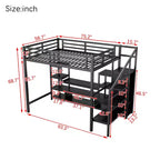 Full Size Metal Loft Bed with TV Cabinet