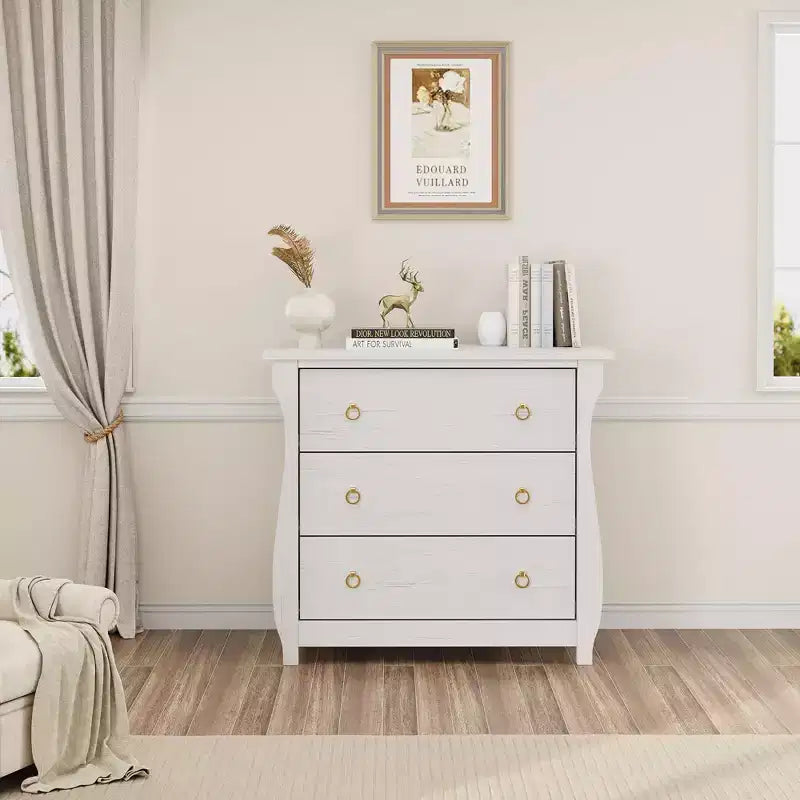Vintage White French-Style Vertical 3-Drawer Fits Multi-Scenes Like Bedrooms, Hallways & Entryways