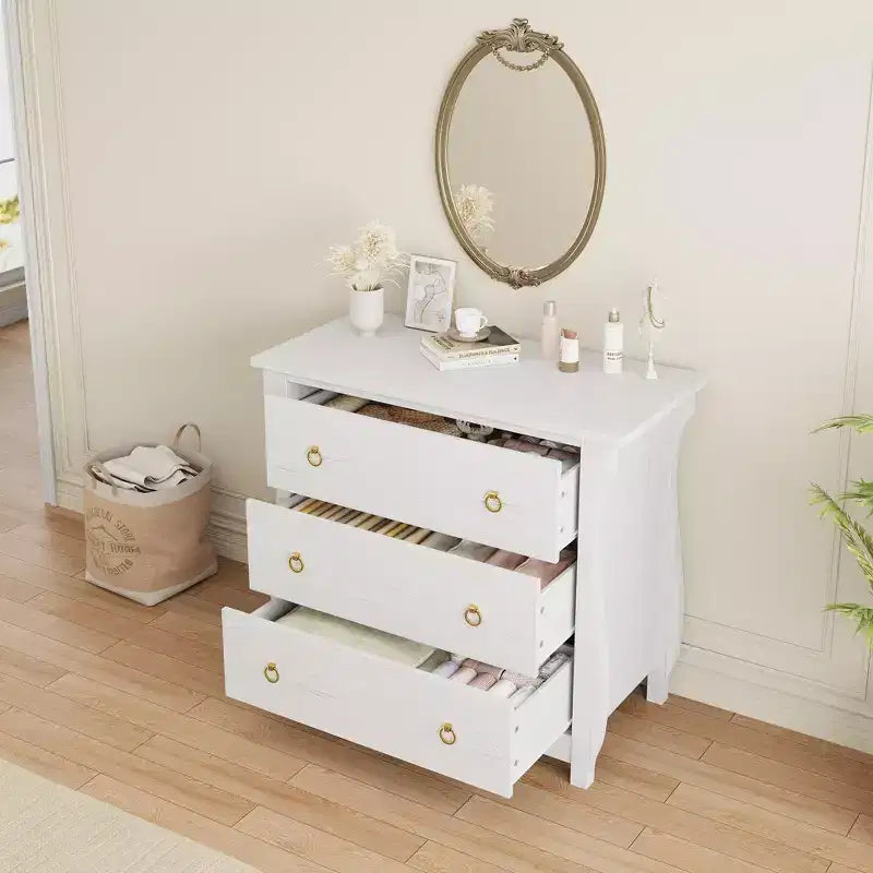 Vintage White French-Style Vertical 3-Drawer Fits Multi-Scenes Like Bedrooms, Hallways & Entryways