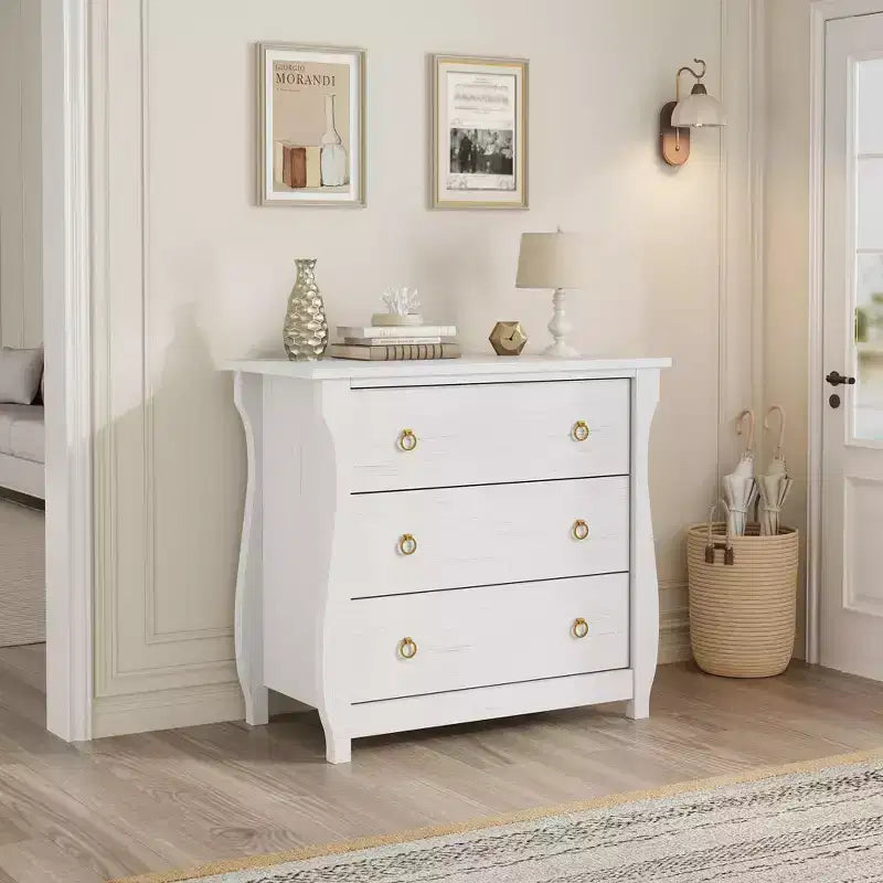 Vintage White French-Style Vertical 3-Drawer Fits Multi-Scenes Like Bedrooms, Hallways & Entryways