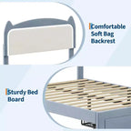 Full Platform Bed Frame with Drawer, Noise Free Upholstered Bed Frame with Cat Headboard, GRB LED Lights & Strong Wood Slats Support