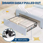 Full Platform Bed Frame with Drawer, Noise Free Upholstered Bed Frame with Cat Headboard, GRB LED Lights & Strong Wood Slats Support