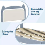 Full Platform Bed Frame with Drawer, Noise Free Upholstered Bed Frame with Cat Headboard, GRB LED Lights & Strong Wood Slats Support