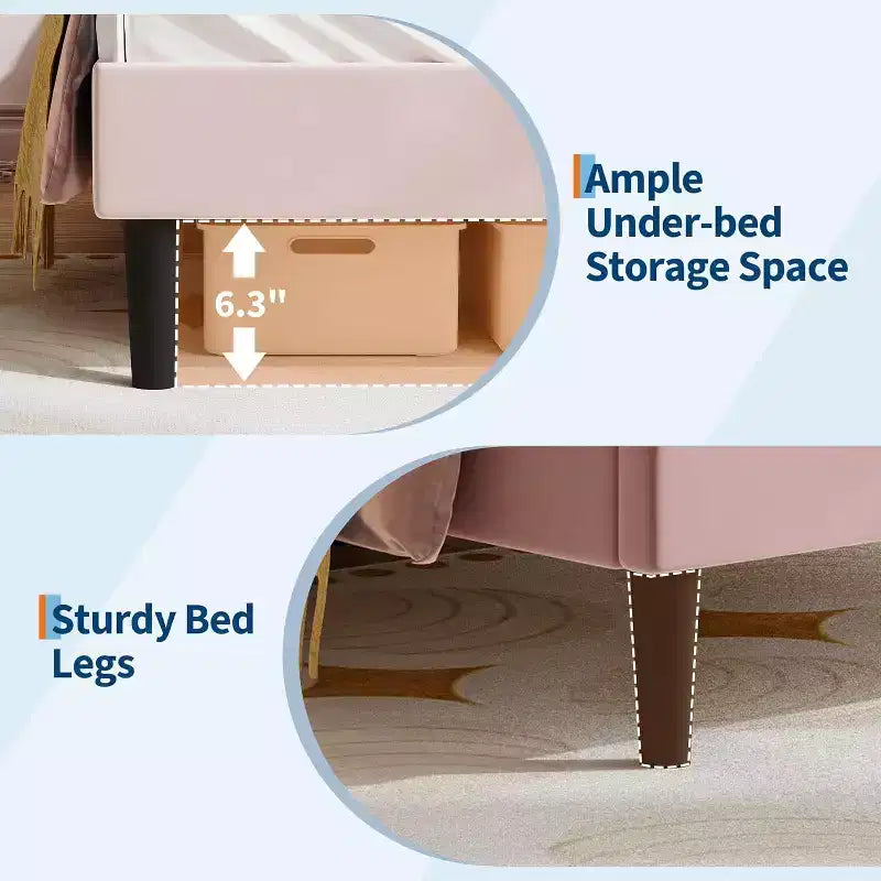 Full Platform Bed Frame with Drawer, Noise Free Upholstered Bed Frame with Cat Headboard, GRB LED Lights & Strong Wood Slats Support