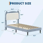 Full Platform Bed Frame with Drawer, Noise Free Upholstered Bed Frame with Cat Headboard, GRB LED Lights & Strong Wood Slats Support