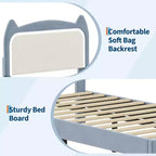 Full Platform Bed Frame with Drawer, Noise Free Upholstered Bed Frame with Cat Headboard, GRB LED Lights & Strong Wood Slats Support