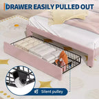 Full Platform Bed Frame with Drawer, Noise Free Upholstered Bed Frame with Cat Headboard, GRB LED Lights & Strong Wood Slats Support