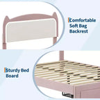 Full Platform Bed Frame with Drawer, Noise Free Upholstered Bed Frame with Cat Headboard, GRB LED Lights & Strong Wood Slats Support