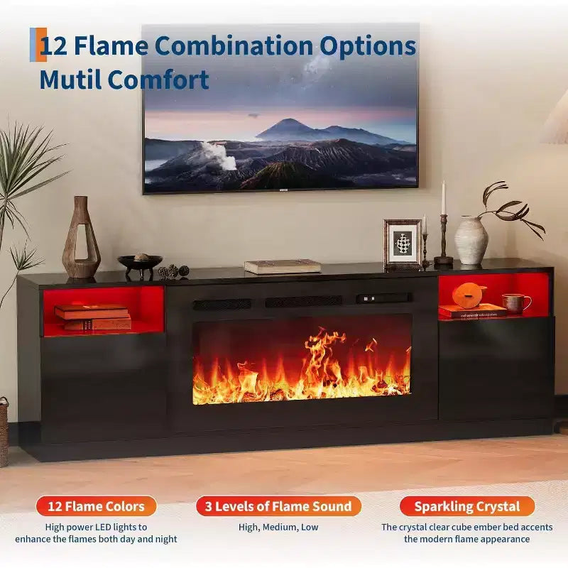Fireplace TV Stand w/36 Fireplace, 70 LED Entertainment Center w/ Fireplace for TVs Up to 80, Modern Wood TV Media with Storage Cabinets for Home