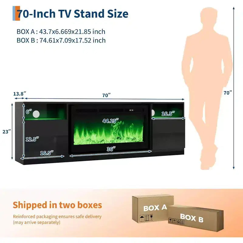 Fireplace TV Stand w/36 Fireplace, 70 LED Entertainment Center w/ Fireplace for TVs Up to 80, Modern Wood TV Media with Storage Cabinets for Home