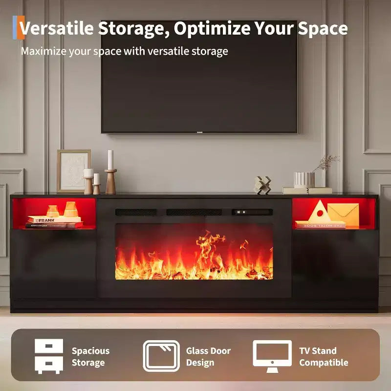 Fireplace TV Stand w/36 Fireplace, 70 LED Entertainment Center w/ Fireplace for TVs Up to 80, Modern Wood TV Media with Storage Cabinets for Home
