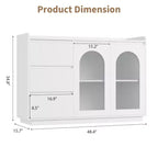 Coffee Bar Cabinet with LED Lights, 48 Modern Buffet Storage Cabinet with Glass Doors and Drawers