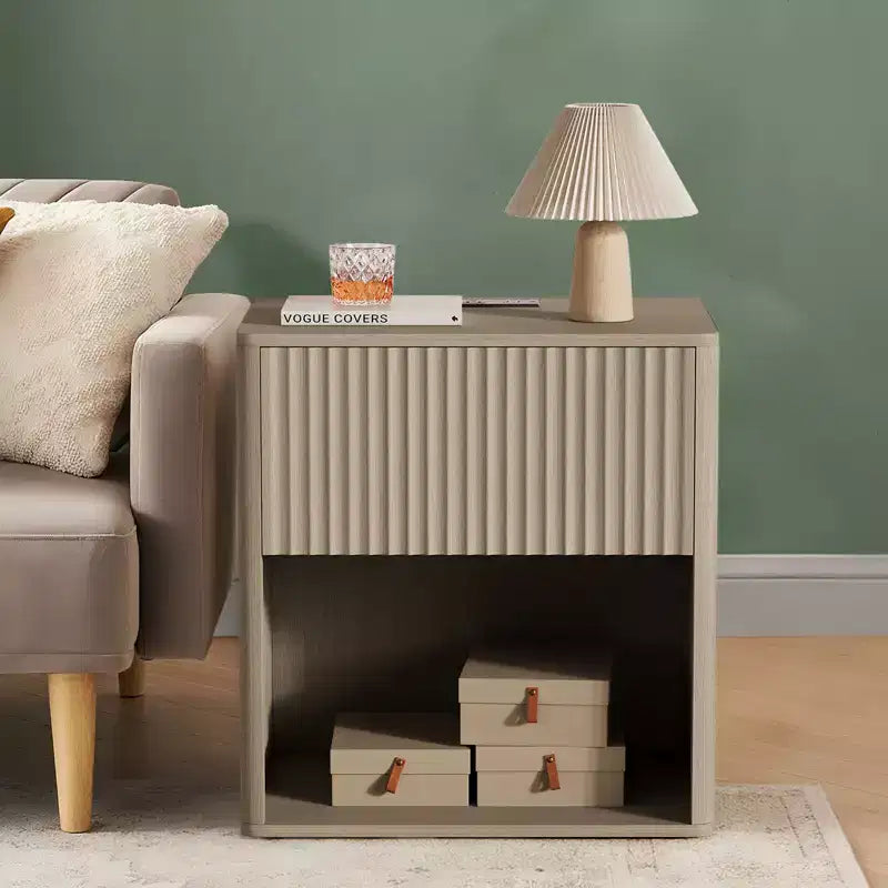 Fluted Nightstands Set 2, Side Tables with LED Light, Modern Mid Century End Table with Drawer, Farmhouse Bed Side Tables for Bedroom Living Room