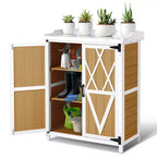 Outdoor Potting Bench with Storage, Garden Work Station Cabinet with Galvanized Metal Top