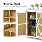 Outdoor Potting Bench with Storage, Garden Work Station Cabinet with Galvanized Metal Top
