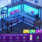 Corner Computer Desk with Hutch and LED Lights