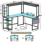 Corner Computer Desk with Hutch and LED Lights