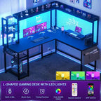 Corner Computer Desk with Hutch and LED Lights
