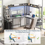 Corner Computer Desk with Hutch and LED Lights