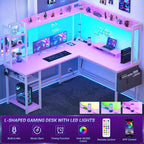 Corner Computer Desk with Hutch and LED Lights