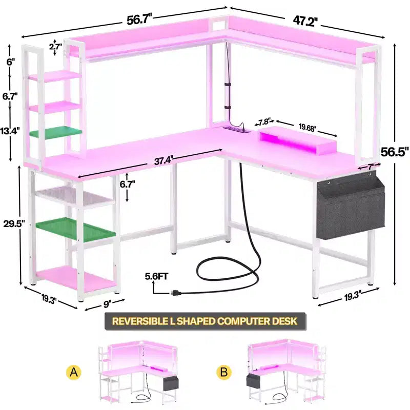 Corner Computer Desk with Hutch and LED Lights