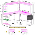 Corner Computer Desk with Hutch and LED Lights
