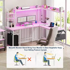 Corner Computer Desk with Hutch and LED Lights