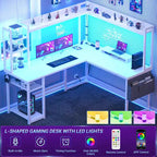 Corner Computer Desk with Hutch and LED Lights