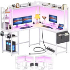 Corner Computer Desk with Hutch and LED Lights