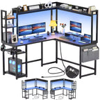 Corner Computer Desk with Hutch and LED Lights