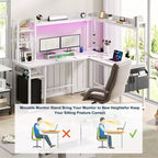 Corner Computer Desk with Hutch and LED Lights