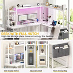 Corner Computer Desk with Hutch and LED Lights