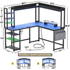 Corner Computer Desk with Hutch and LED Lights