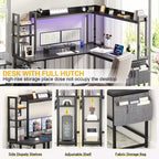 Corner Computer Desk with Hutch and LED Lights